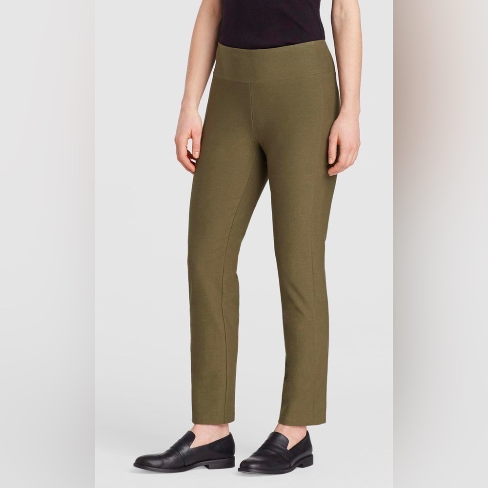 NWT Eileen Fisher Washable Stretch Crepe Slim Knit Slit Leg Pants Olive S